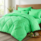 Quilt Set 3 Piece Lightweight Breathable Comforter with Pillowcases - Diamond Pattern Ultra-Fine Fiber Soft Bedding Set 42 Colors Twin Queen King Pinch Pleat