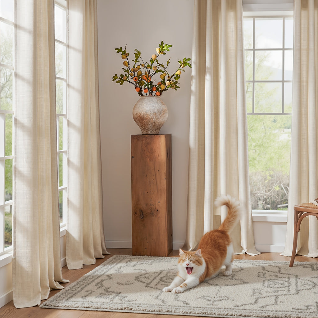 100% Blackout Curtains - 4 Panel Set, Boho Rustic Textured Grommet Drapes for Living Room & Bedroom, Privacy & Room Darkening, 4 Colors