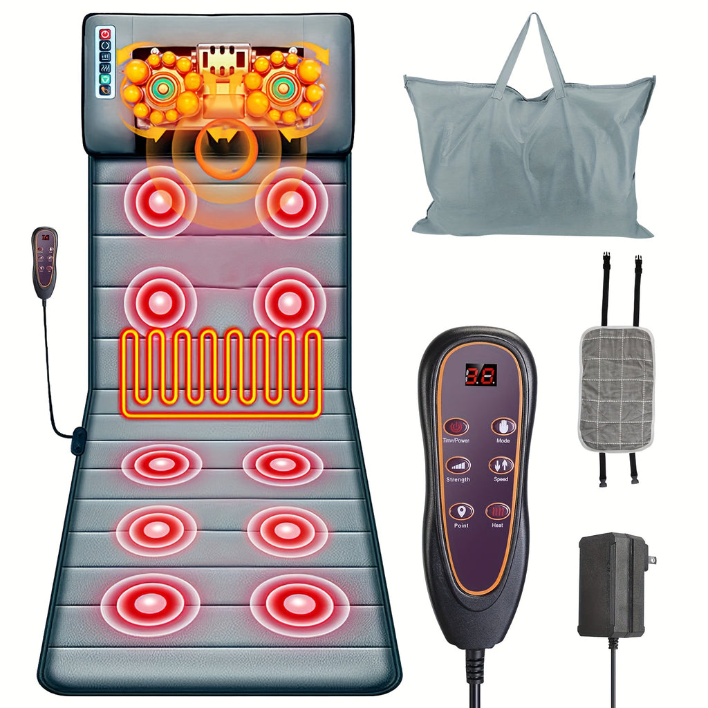 Full Body Massage Mat with Heat & 9 Vibration Modes – Shiatsu Neck Massager Acupressure Kneading for Neck Back Waist Hip Leg, Smart Timer Storage Bag, Gift for Mom Dad