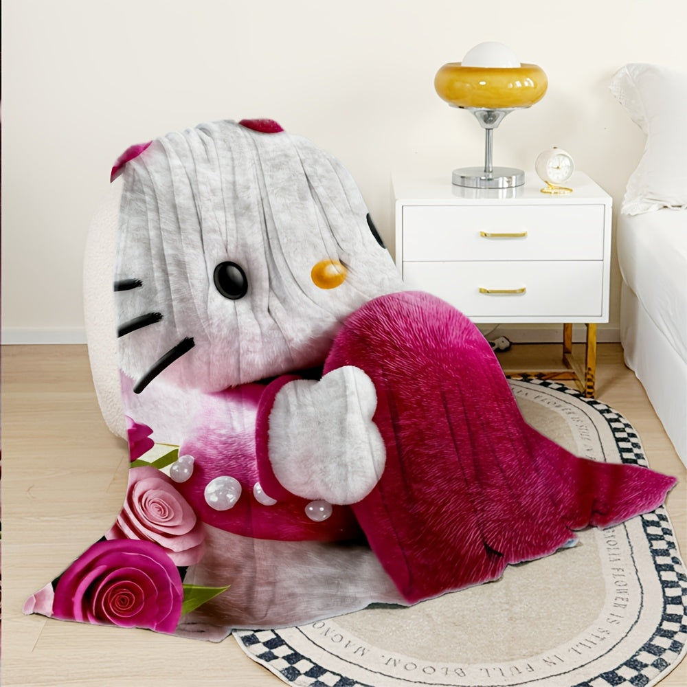 Pink Romantic Cartoon Anime Flannel Throw Blanket – Ultra-Soft Fully Printed Plush Blanket for Sofa, Bed & Travel | Valentine’s Day, Christmas & Holiday Gift | 40×50 / 50×60 / 60×80in