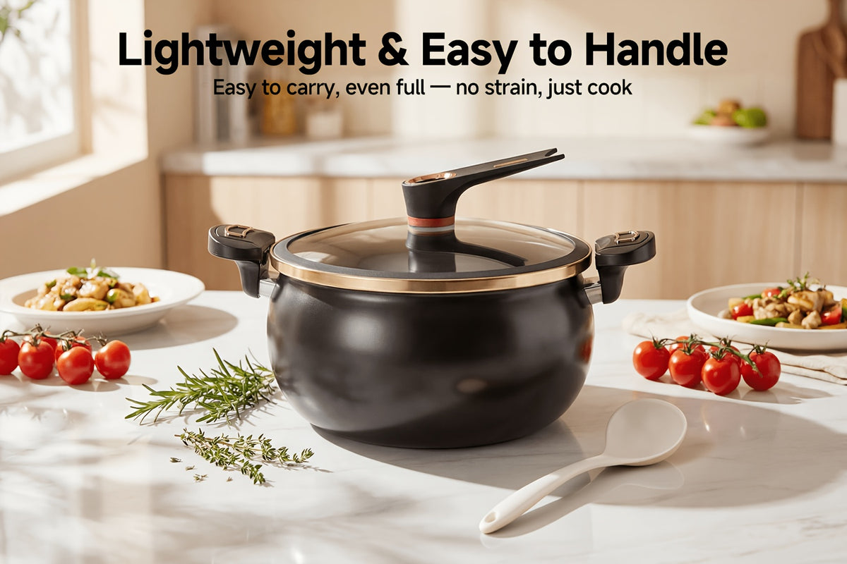 Non-Stick Soup Pot 8.45QT Large Capacity with Twist-Lock Handle Induction Gas Open Fire Universal Stew Pot for Home Restaurant Hotel Black