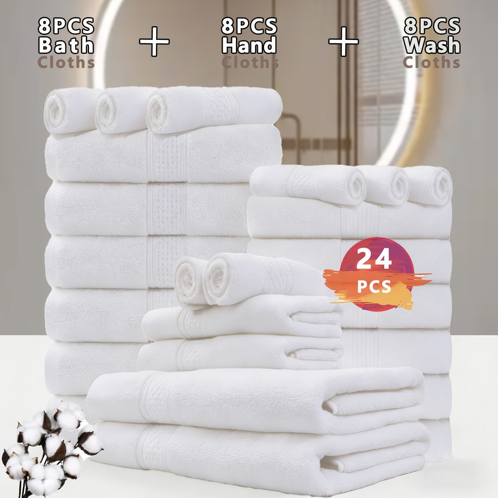 100% Cotton Bath Towel Set 12 & 24 Piece – 450 GSM Soft Absorbent Towels with Bath Towels, Hand Towels & Washcloths | Spa Quality for Home, Travel & Gifts