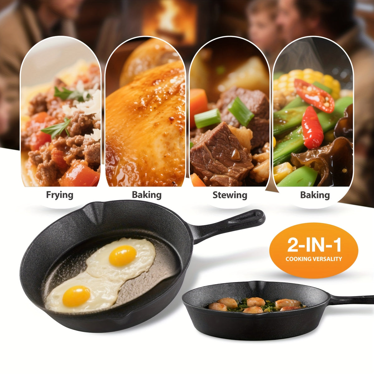 Pre-Seasoned Cast Iron Dutch Oven & Frying Pan Set – 2-in-1 Deep Pan + Skillet for Baking, BBQ, Stovetop & Induction | Indoor & Outdoor Cookware