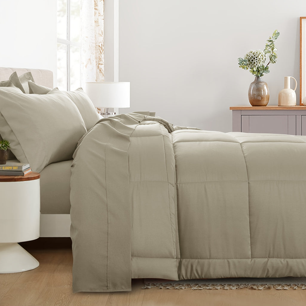 Bed in a Bag Queen 7 Piece Fluffy Comforter Set – Ultra-Soft Microfiber Bedding with Comforter, Fitted Sheet, Flat Sheet & 4 Pillowcases, Hypoallergenic Breathable All Season Bedding Gift for Her