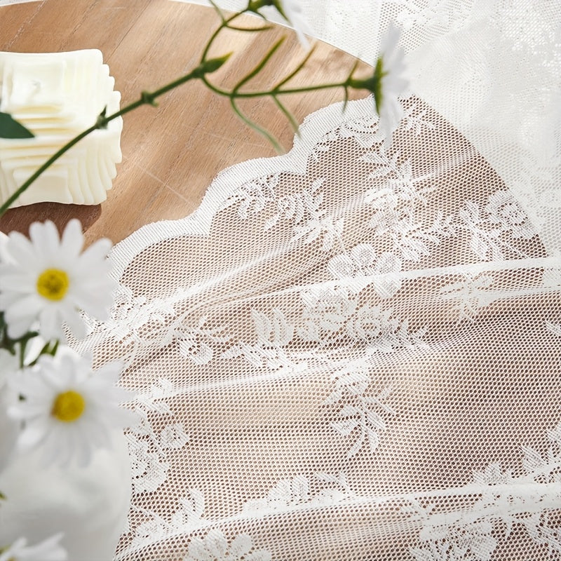 Boho Floral Lace Curtain Panels Set of 2 – Semi-Sheer Light Filtering, Rod Pocket, Pastoral Vintage Style for Bedroom Living Room Kitchen, 6 Sizes 4 Colors