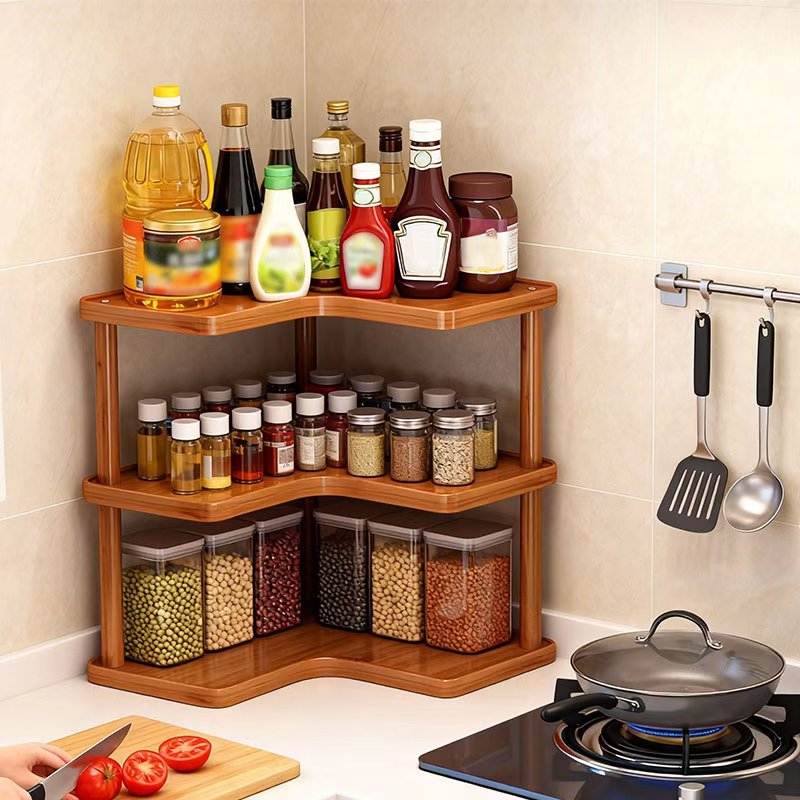 Corner Shelf Countertop Organizer, Triangular Multi-Tier Kitchen Storage Rack for Coffee Accessories, Cups, Spices & Kitchen Essentials, Space-Saving Corner Stand for Counter, Bathroom & Office