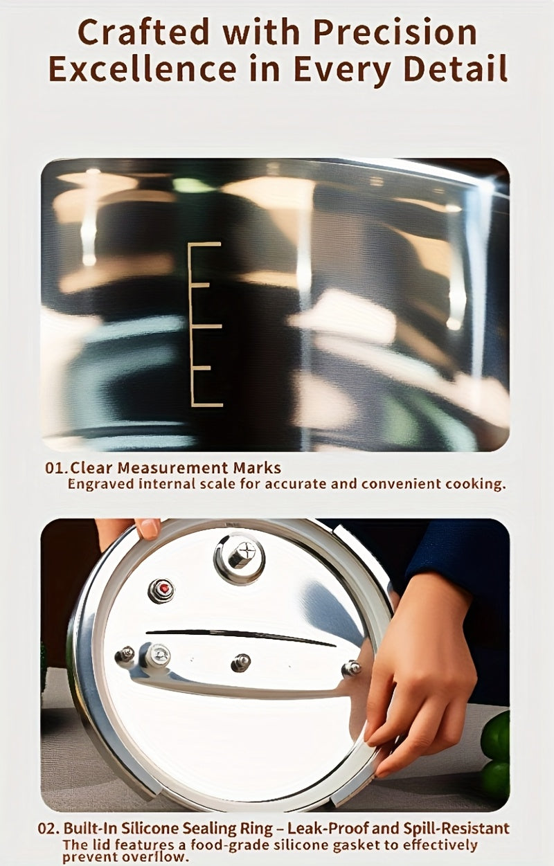 Stainless Steel Pressure Cooker & Stew Pot with One-Twist Lock Lid – 1.32, 1.59 & 2.11 Gal Sizes, Induction & Gas Compatible, Dishwasher Safe for Family Meals