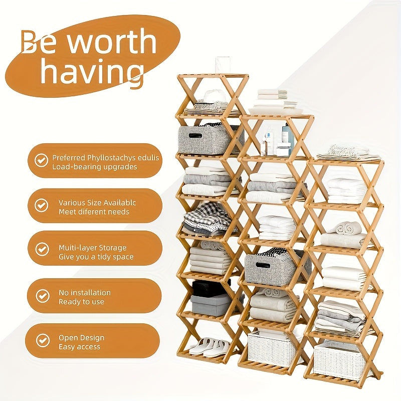 Foldable Bamboo Shoe Rack – No Installation Space-Saving 2-Layer Shoe Shelf for Bedroom Living Room Hallway Wardrobe, Strong Storage, Natural