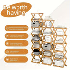 Foldable Bamboo Shoe Rack – No Installation Space-Saving 2-Layer Shoe Shelf for Bedroom Living Room Hallway Wardrobe, Strong Storage, Natural