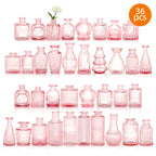 Pink Teardrop Glass Bud Vases 12/36pcs – Vintage Carved Glass Flower Vases for Wedding Decoration, Bridal Shower, Home Table Flower Arrangements & Party Favors