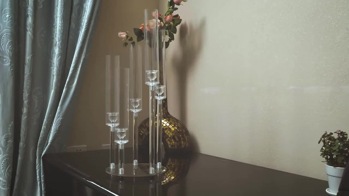 Clear Acrylic Candelabra Taper Candle Holder 5-Arm 6-Arm Wedding Centerpiece Dining Table Party Anniversary Decor