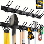 Wall Mount Garage Tool Organizer 48", Heavy Duty Steel Storage Rack with Swivel Lock Hooks, 420lbs Capacity, Holds Brooms, Shovels, Hoses & Garden Tools, Adjustable Pegboard Wall System for Garage & Shed