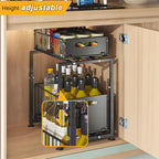 2-Tier Pull Out Cabinet Drawer Organizer No Drill - Slide Out Kitchen Pantry Shelf, Space-Saving Roll Out Storage for Spices Canned Goods Kitchenware, Black White