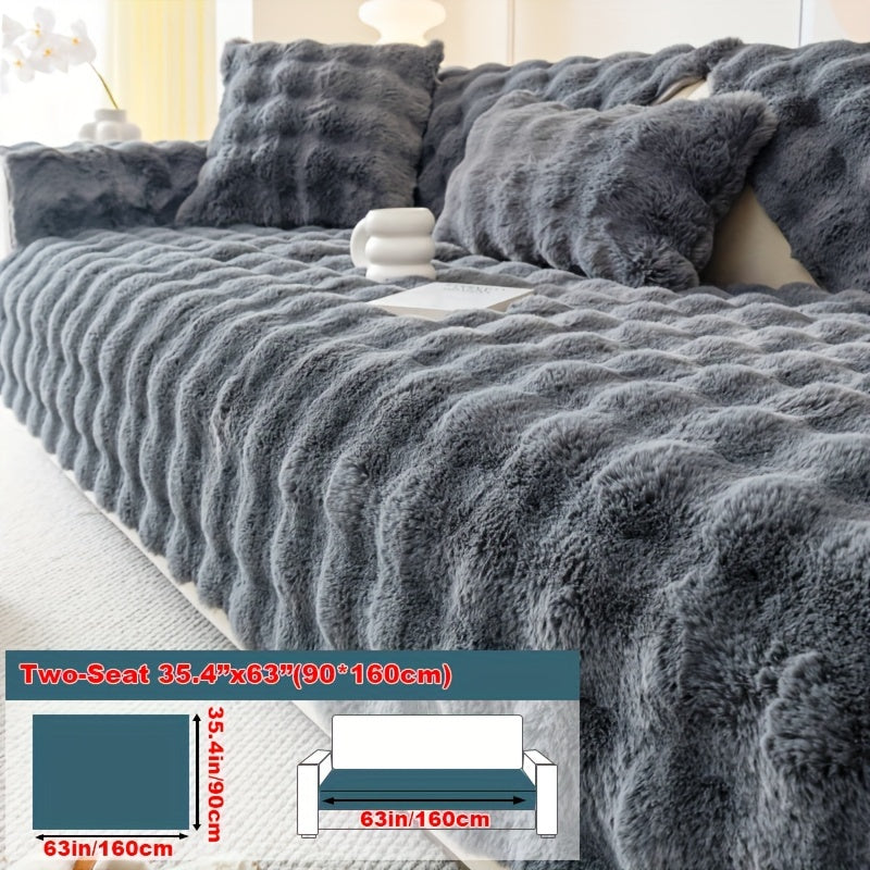 Faux Rabbit Fur Plush Sofa Cover Thick Milkskin Split Slipcover Cozy Winter Warmth Pet Friendly Machine Washable 1 2 3 4 Seater Living Room Bedroom Office