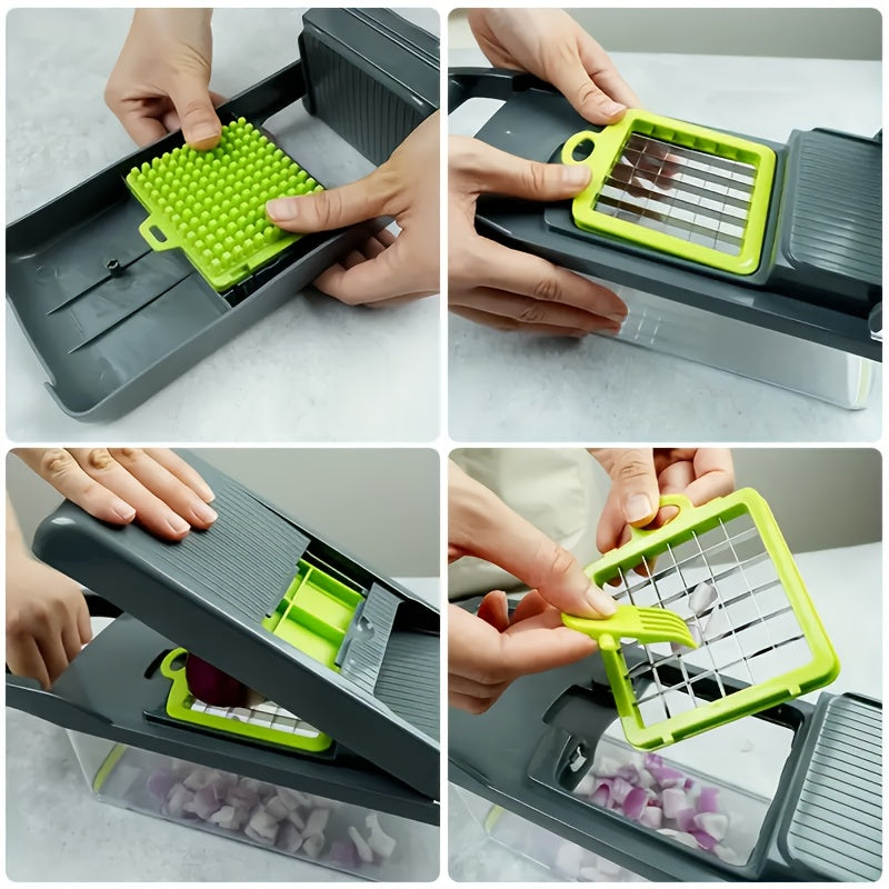Vegetable Chopper with 8 Blades - Multifunctional Food Slicer Dicer Cutter, Onion Chopper Set with Container, 22pcs Kitchen Prep Tool
