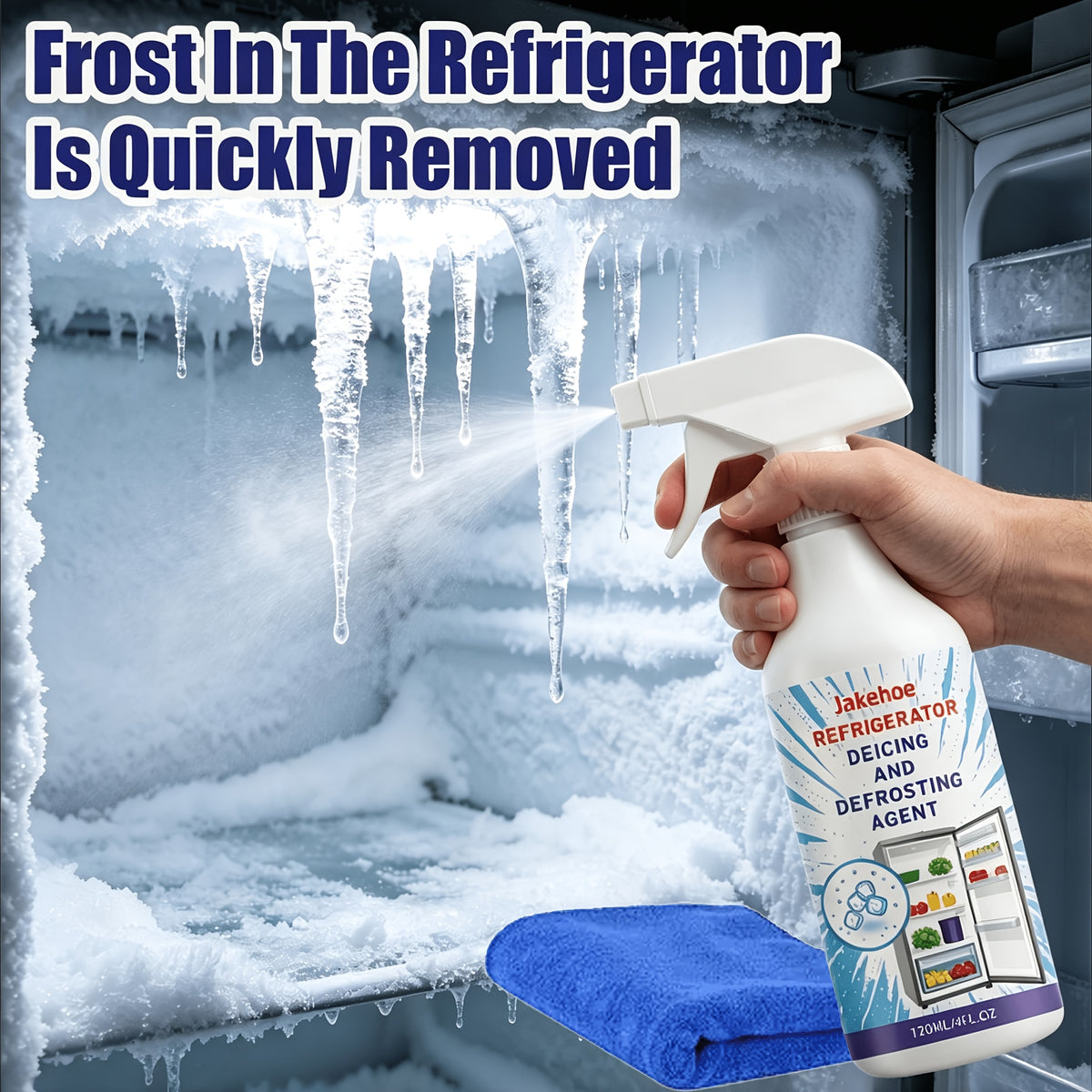 Freezer Defroster Spray 4.06oz Fast-Acting Refrigerator Deicer – Melts Thick Ice Instantly, No Scraping, No Residue, Safe for Home Fridge, RV & Travel Freezer Defrost Solution