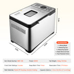 Bread Maker Machine 19-in-1 with Ceramic Non-Stick Pan, 15-Hour Timer, 3 Crust Colors, Auto Keep-Warm – Up to 2 LB Loaf