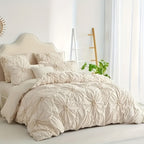 Boho Duvet Cover Set Queen King Twin Full - 3D Stereoscopic Floral Rhomboid Plaid Texture, Soft Breathable 3-Piece Bedding with Pillowcases, All-Season Bedroom Decor, White Camel Milk Coffee
