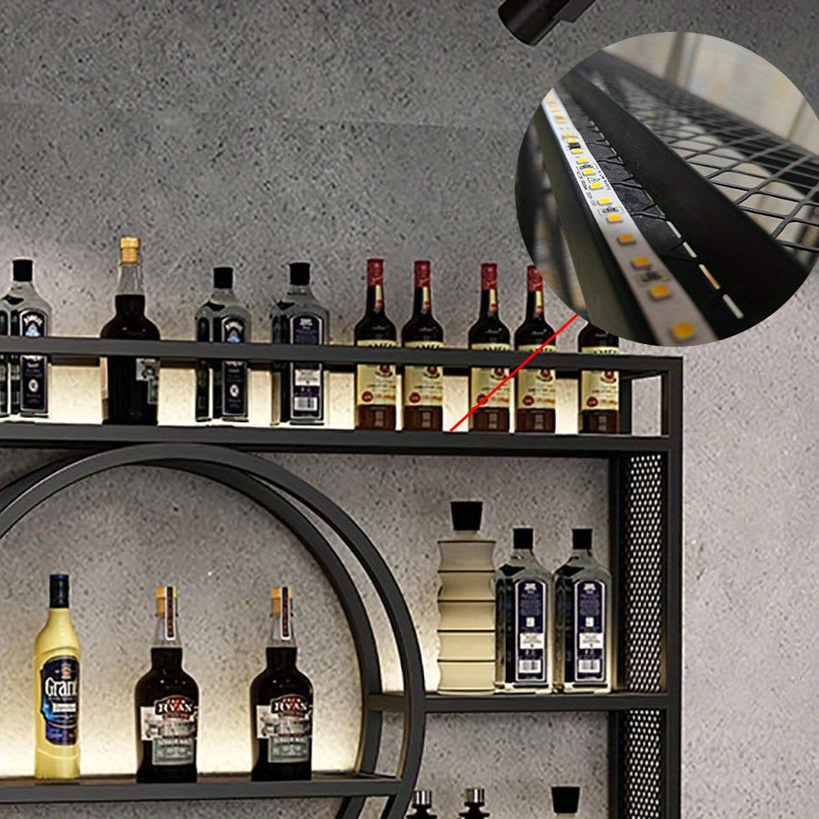 Wall Mounted Wine Bottle Rack with LED Lighting 3-Tier Floating Iron Shelf with Glass Holder for Kitchen Living Room Bar Golden Black 39-55 Inch