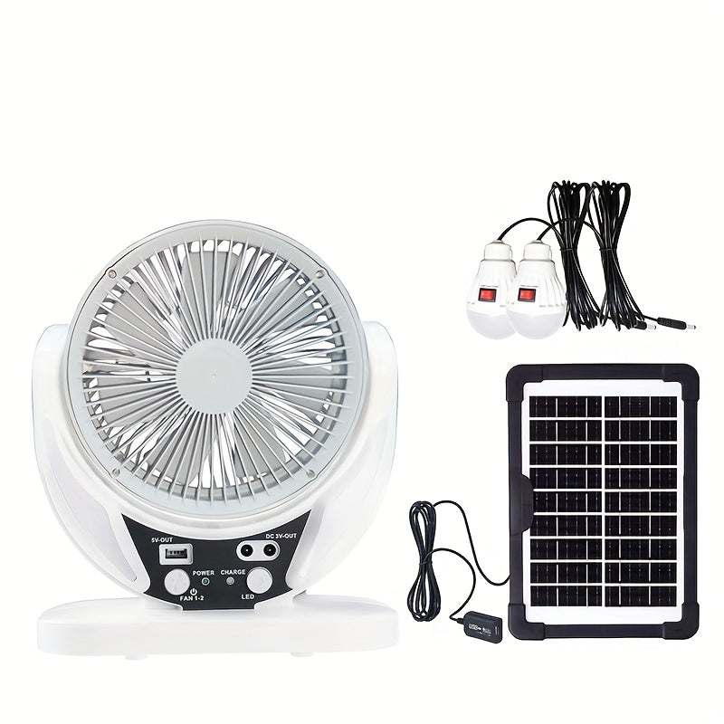 Portable Solar-Powered LED Camping Fan with USB Charging – Foldable 3-in-1 Fan, Light & USB Charger for Outdoor Adventures, Camping & Desktop Use