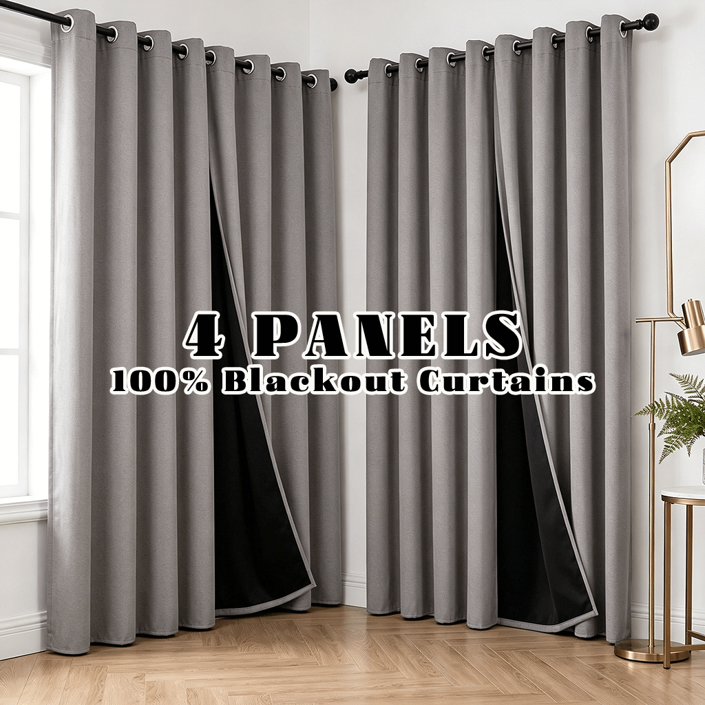 Blackout Curtains 4-Panel Grommet Top 100% Room Darkening Thermal Insulated Drapes | Noise Reducing Light Blocking Window Curtains for Bedroom Living Room, Black Gray Wine Red Dark Green