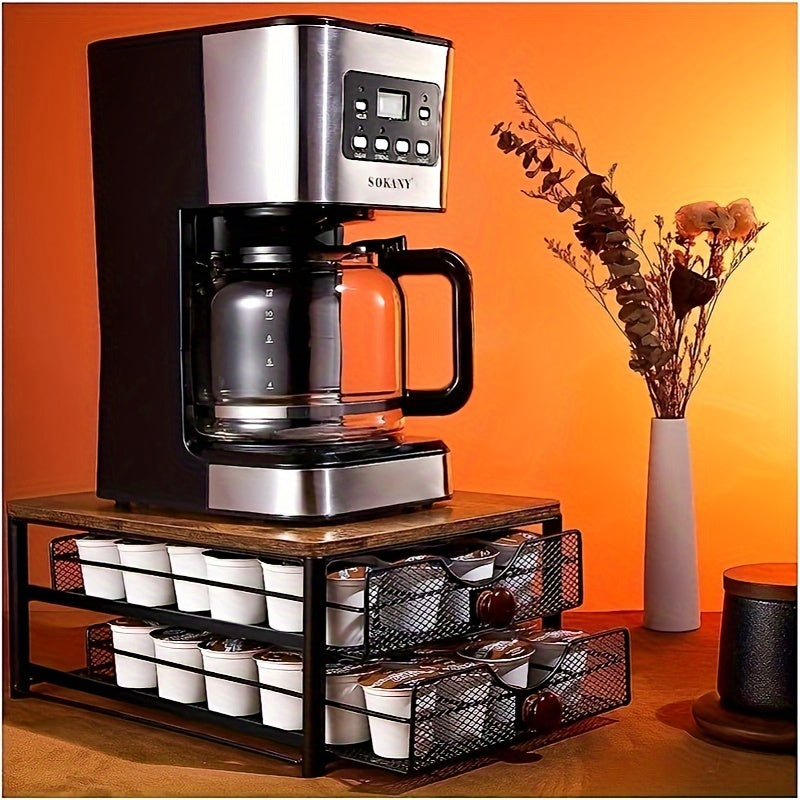 2-Tier K-Cup Coffee Pod Holder Stand | 48 Capsule Wood & Iron Coffee Station Organizer Space Saving Rack