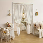 French Vintage Lace Sheer Curtain – Semi-Transparent Floral Phoenix Tail Design, No-Drill Thick Polyester Panel for Bedroom Living Room & Partitioned Spaces, 4 Sizes 3 Colors