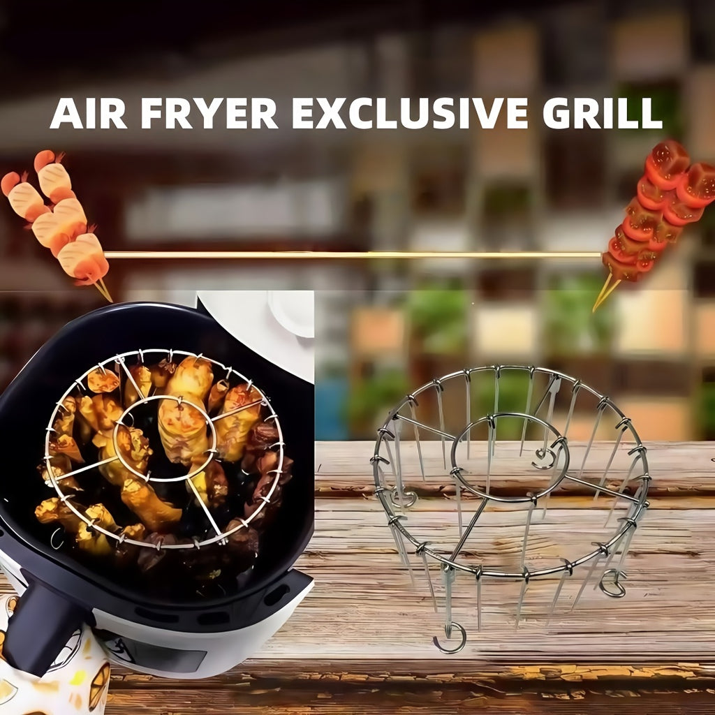 304 Stainless Steel Vertical Grill Rack for Air Fryer – 21-Piece Set with 20 Skewer Needles, Fits 3QT-6QT | Even Heating for Meat & Vegetables