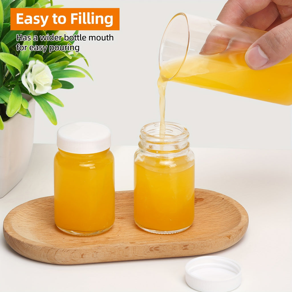 2oz Glass Shot Bottles with Caps 12/24 Pack – Mini Ginger Shot Juice Bottles with Lids, Waterproof Stickers & Brush, Potion Oil Party Mugs, 1.8x2.95 Inch