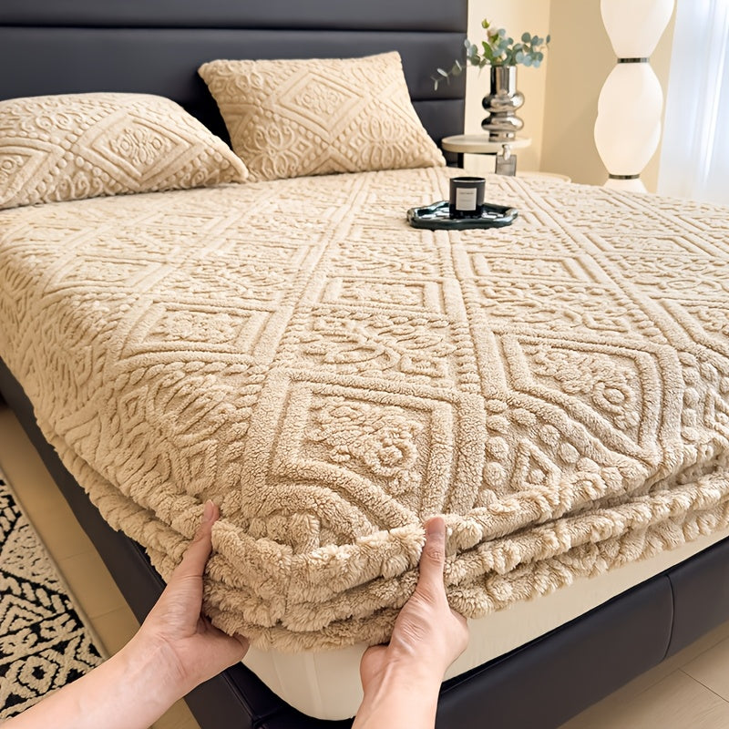 Embossed Fitted Sheet Set Super Soft Deep Pocket - European Texture Bed Sheets All Season, Machine Washable, Optional Pillowcases, Twin Full Queen King Sizes, 5 Colors Bedroom Bedding