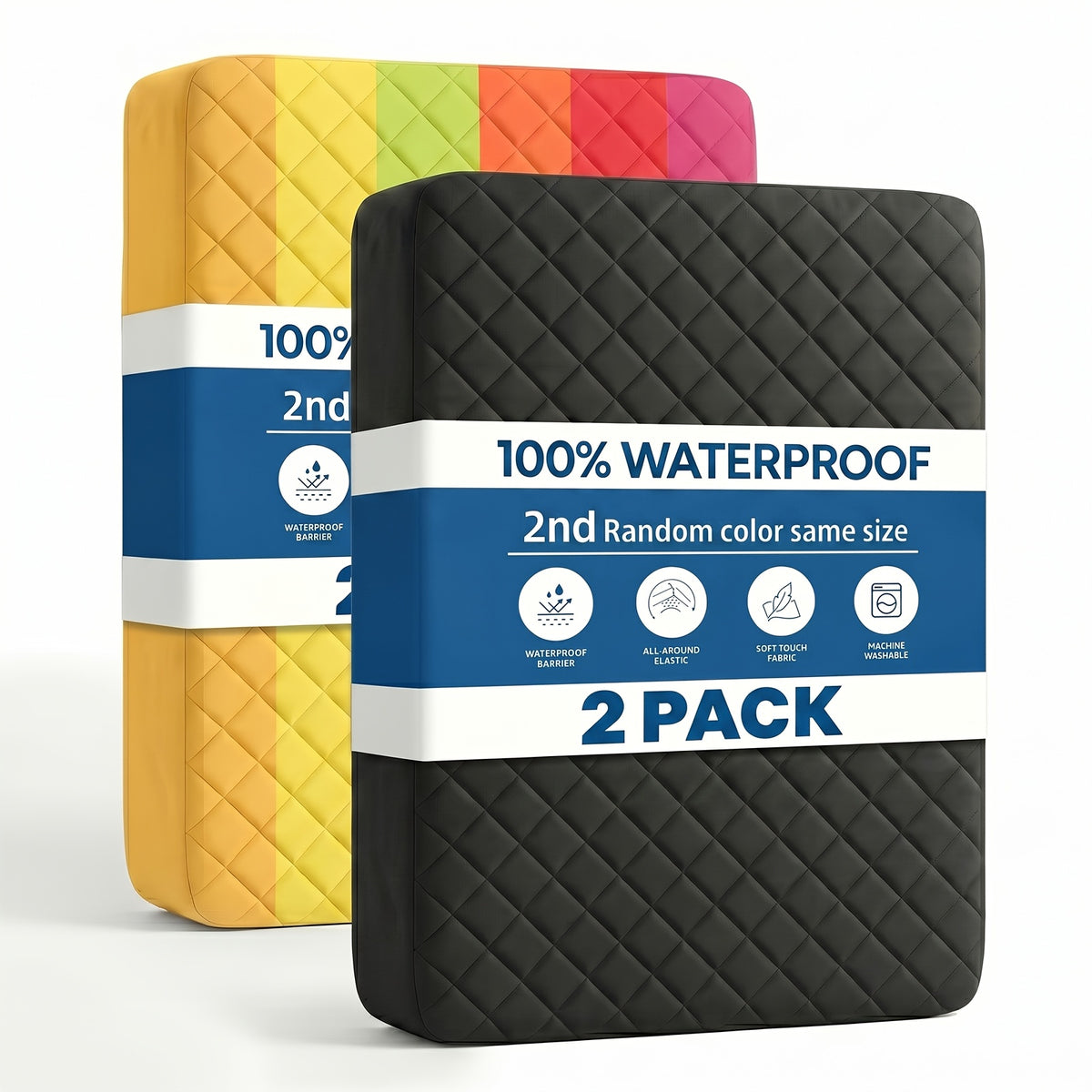 Waterproof Mattress Protector Deep Pocket 2 Pack – Quilted Breathable All-Season Fitted Bed Cover, Buy 1 Get 1 Free, Solid Color for Home & Hotel