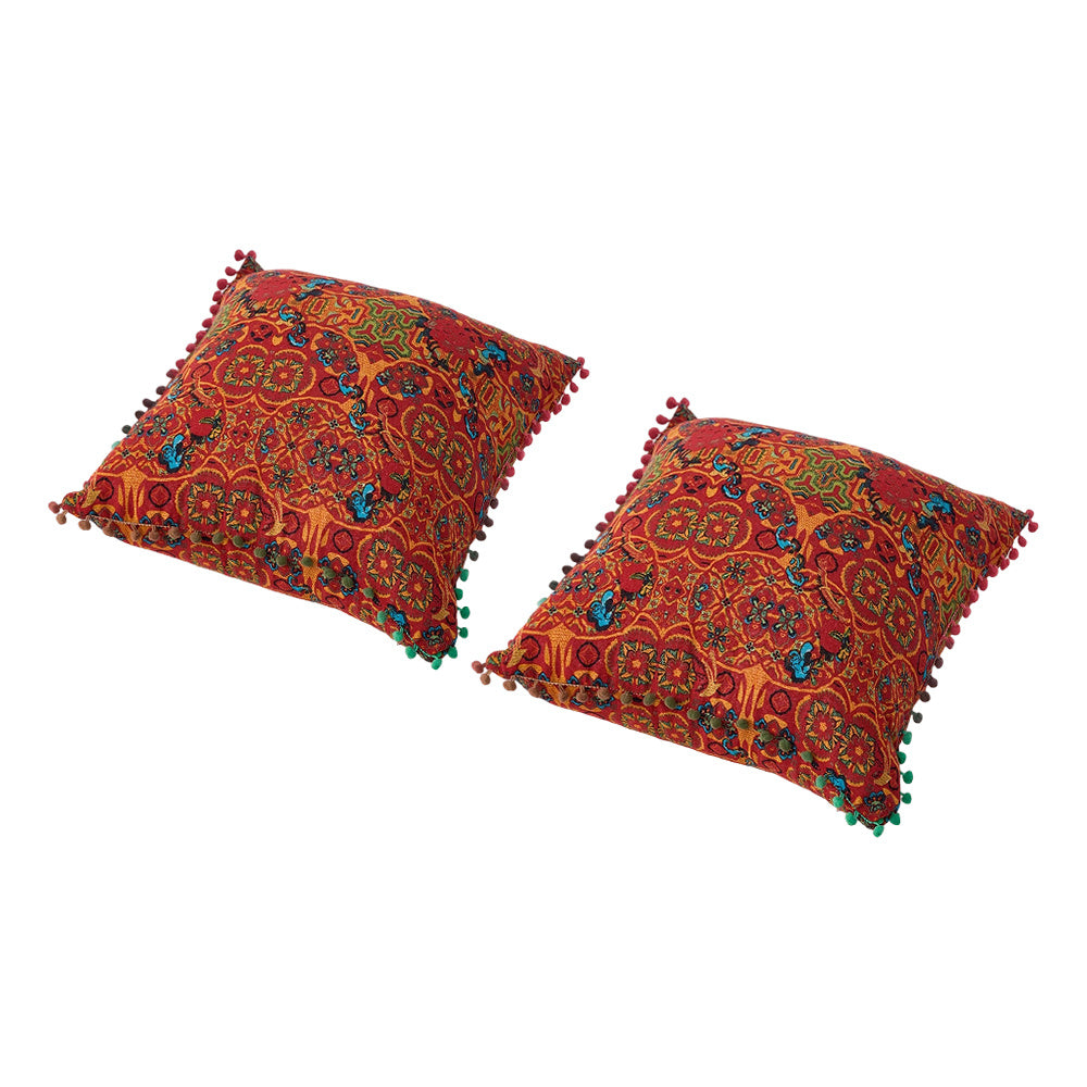 2-Pack Turkish Moroccan Throw Pillows with Inserts Reversible Floral Boho Decorative Pillow 18x18 Inch Polyester Square Cushion Zip Cover for Sofa Couch Bedroom Living Room 7 Colors