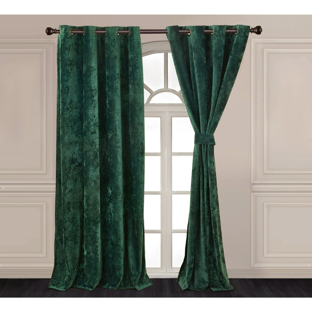 Luxury Distressed Crushed Velvet Curtains - 4-Piece Set (2 Panels + 2 Tiebacks), Grommet Top, Room Darkening | 10 Colors, 3 Sizes
