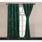 Luxury Distressed Crushed Velvet Curtains - 4-Piece Set (2 Panels + 2 Tiebacks), Grommet Top, Room Darkening | 10 Colors, 3 Sizes