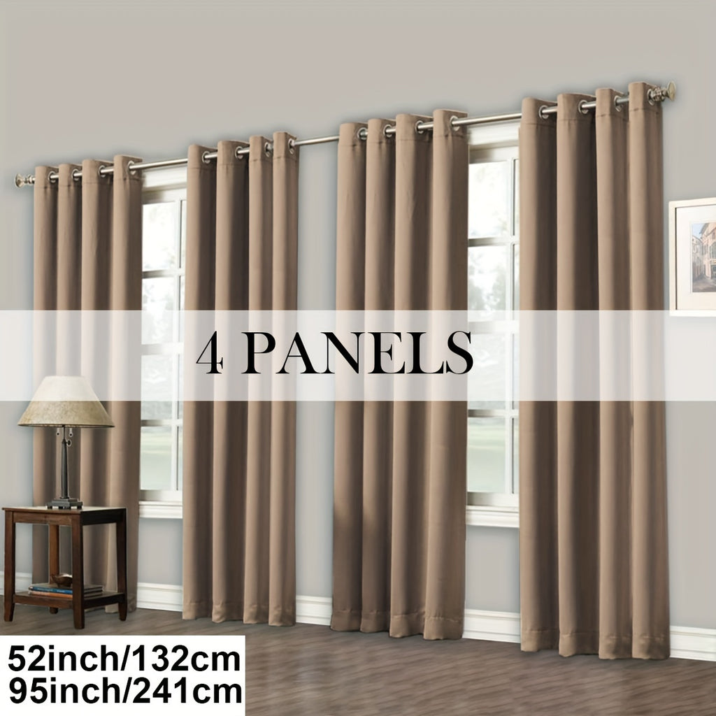 Room Darkening Blackout Curtains 4-Pack – Grommet Top Plain Weave Sun Blocking Drapes for Living Room & Bedroom, 9 Colors, 7 Size Options, Woven Polyester