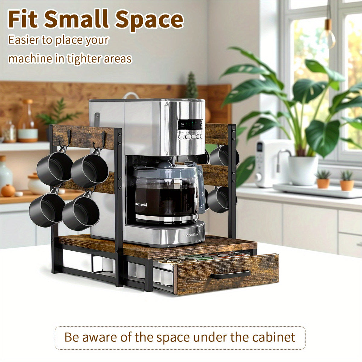 K-Cup Holder Drawer Coffee Pod Organizer for Counter with Mug Rack & Coffee Maker Stand – 35-Pod Capacity Kitchen Countertop Storage for Home & Office