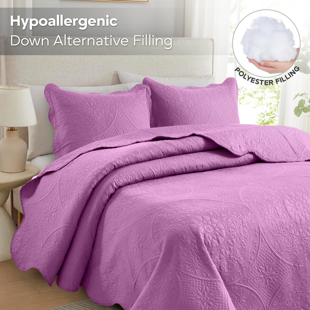 Luxury Quilted Bedspread Set 3 Piece Floral Coverlet with Pillow Shams Breathable Lightweight All Season - Twin Queen King California King 16 Colors