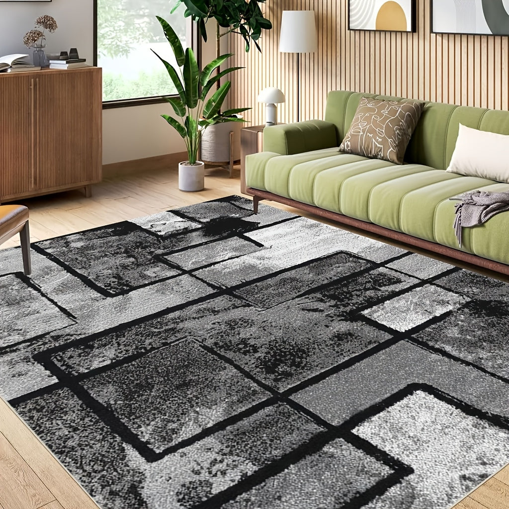 Luxury Velvet Area Rug Non-Slip Machine Washable, Geometric Print Fluffy Polyester Carpet for Living Room Bedroom Kitchen, 7 Sizes Available