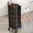 Rolling Kitchen Cart 5 Tier 360° Rotating Storage Organizer, Extra Large Standing Shelf with Locking Wheels & Removable Baskets for Pantry, Living Room & Office, Square Black