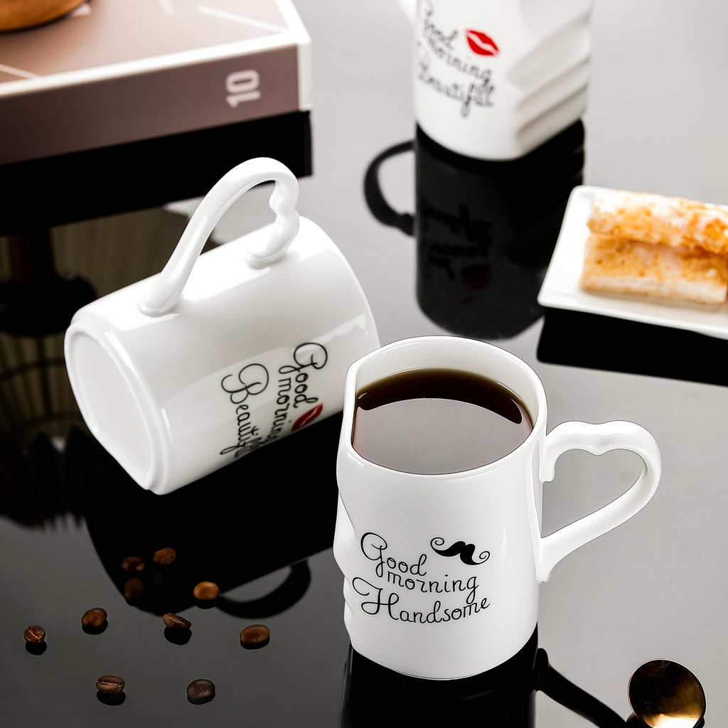 Ceramic Couple Mug Set of 2 – Kissing Design Insulated Love Mugs 360ml 12oz for Coffee Tea, Anniversary Wedding Valentine's Day Gift