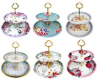 2 Tier Floral Metal Cake Stand Dessert Tower - Vintage Pastry Cupcake Serving Tray for Tea Party, Baby Shower, Birthday & Wedding Table Centerpiece Decoration