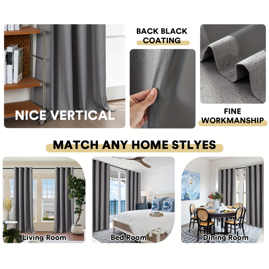 100% Blackout Linen Textured Curtains – Thermal Insulated Noise Reducing Grommet Window Drapes | 2-Panel Set for Bedroom, Living Room & Hall | 6 Neutral Colors