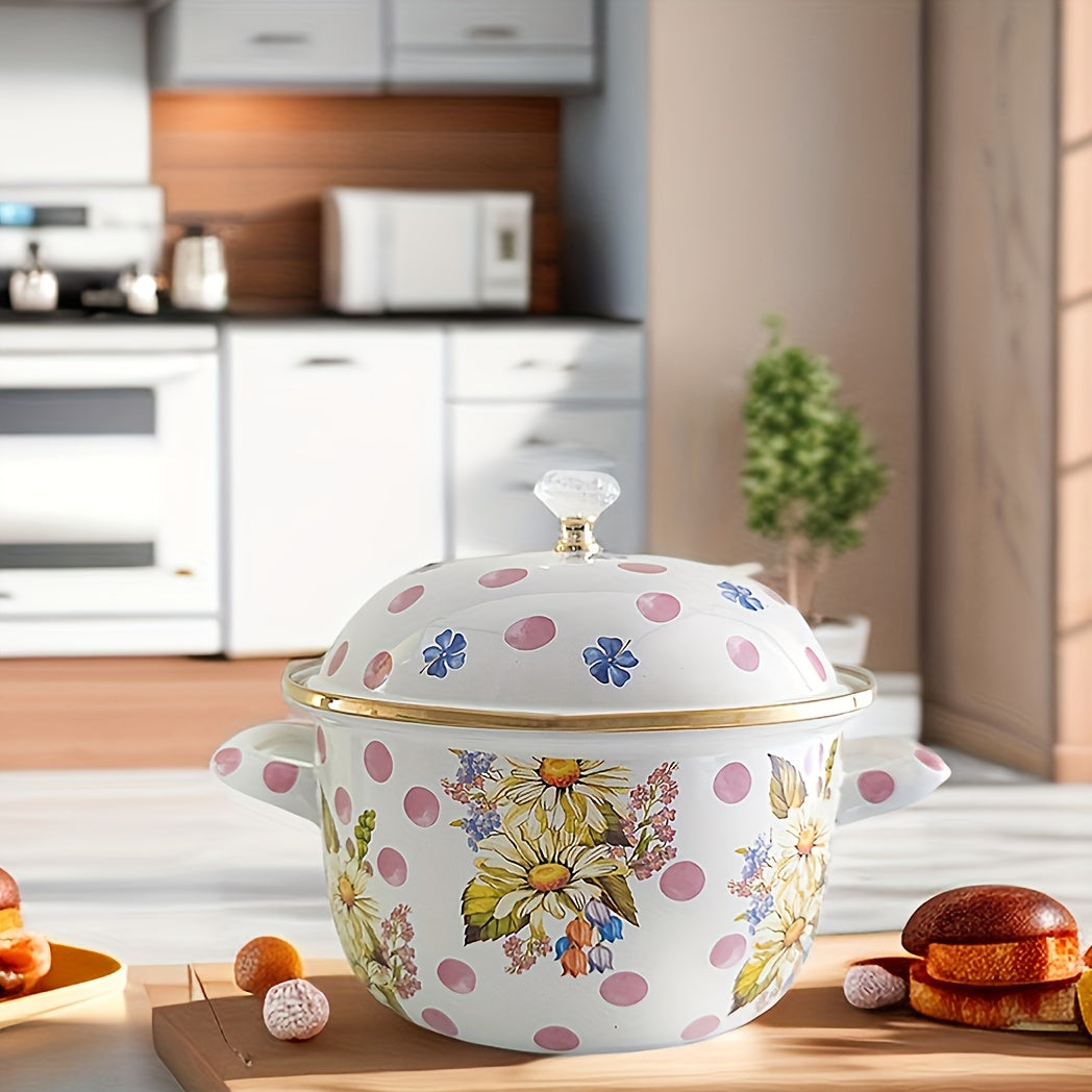 Enamel Diamond Soup Pot – Thick-Walled Double Handle Stew Pot, High-Temp Resistant, 2 Designs & 2 Sizes, Electric Stove Gas Flame Compatible