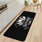 Black Kitchen Mat Set 2 Piece Cookware Pattern Anti-Slip Rubber Backing – Machine Washable Absorbent Soft Polyester Floor Rugs for Kitchen, Bathroom & Entryway