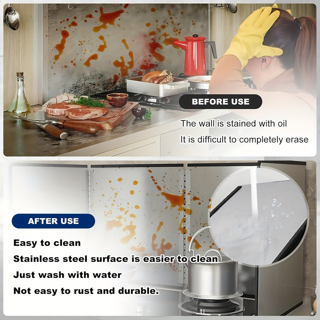 Stainless Steel Splatter Guard 4-Panel Foldable 31.5" - Extra-Wide Grease Splash Shield, Heat Resistant Nonstick Coating, Kitchen Backsplash Protector for Gas Range & Frying Pan | Nuvia Haven