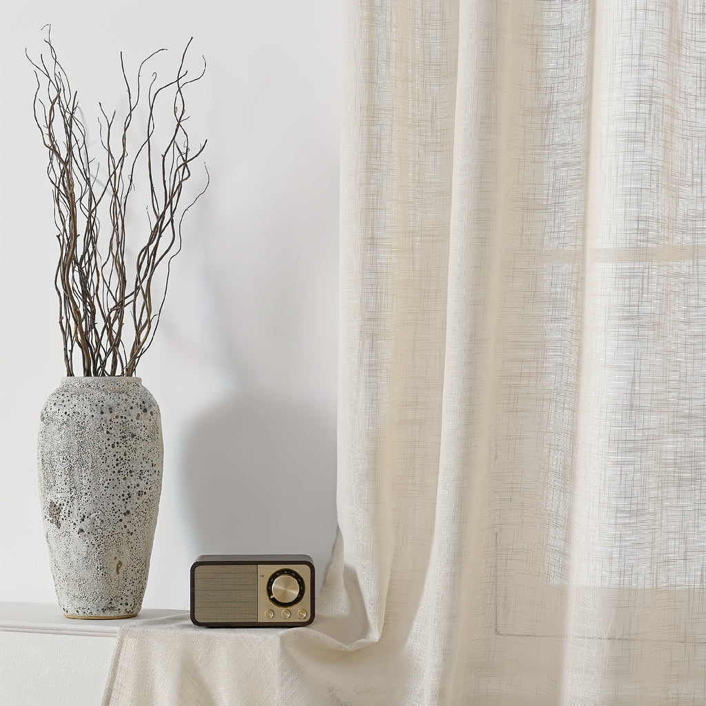 Linen Textured Semi-Sheer Grommet Curtains – Light Filtering Farmhouse Panels | Set of 2