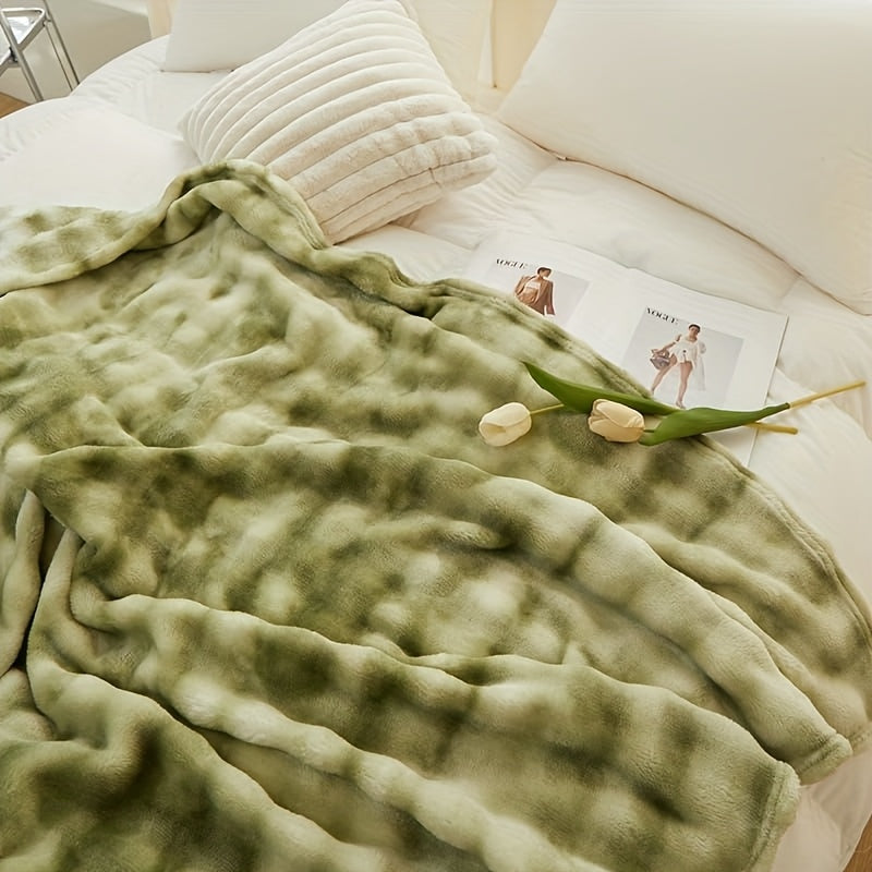 Faux Rabbit Fur Tie-Dye Throw Blanket Reversible Soft Plush Blanket for Bed Sofa Couch All Seasons 4 Colors 4 Sizes Machine Washable
