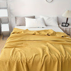 Waffle Cotton Blanket Pure Cotton Multi-Layer Machine Washable Lightweight Throw for Bed Sofa Air Conditioning Summer Cooling Lunch Break Car Use Multiple Sizes and Colors