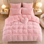 Luxury Fluffy Plush Bedding Set – Soft Duvet Cover, Pillowcases & Throw Pillow, Queen/King, All-Season