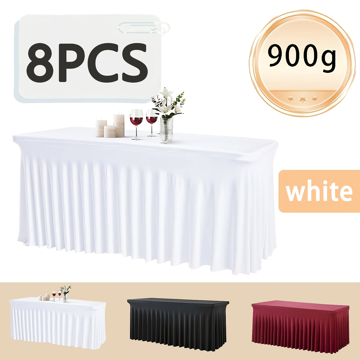 Rectangle Tablecloth with Skirt Wrinkle-Resistant Table Cover for Weddings Birthdays Graduations Black White Red 1 2 4 8 Pcs